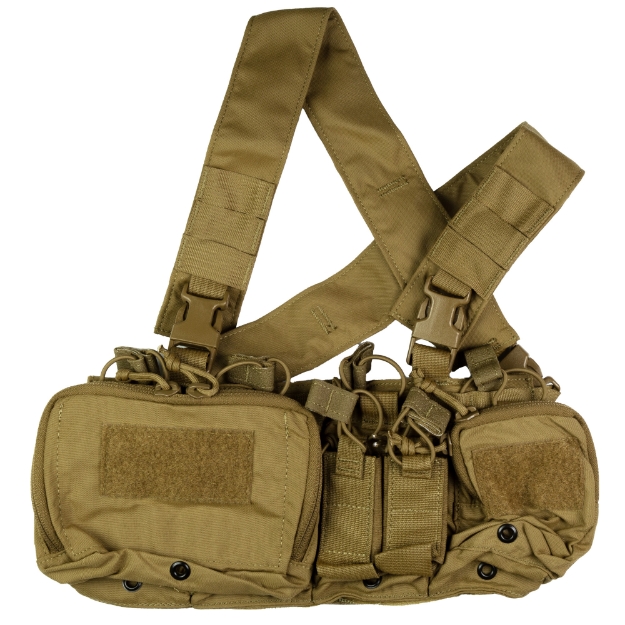 Picture of Haley Strategic Partners D3CR-H  Chest Rig  Supports .308 Platforms  Nylon Construction  Coyote Brown  Includes (4) Rifle Magazine Pouches  (2) Pistol Pouches  (1) Large Pouch  (1) Small Pouch & X-Harness D3CRH-1-1-COY