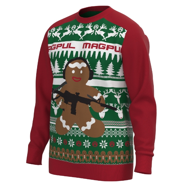 Picture of Magpul Industries Ugly Christmas Sweater  GingARbread  Medium  Red  Green and White with Custom Graphics  55% Cotton  45% Acrylic MAG1198-975-M