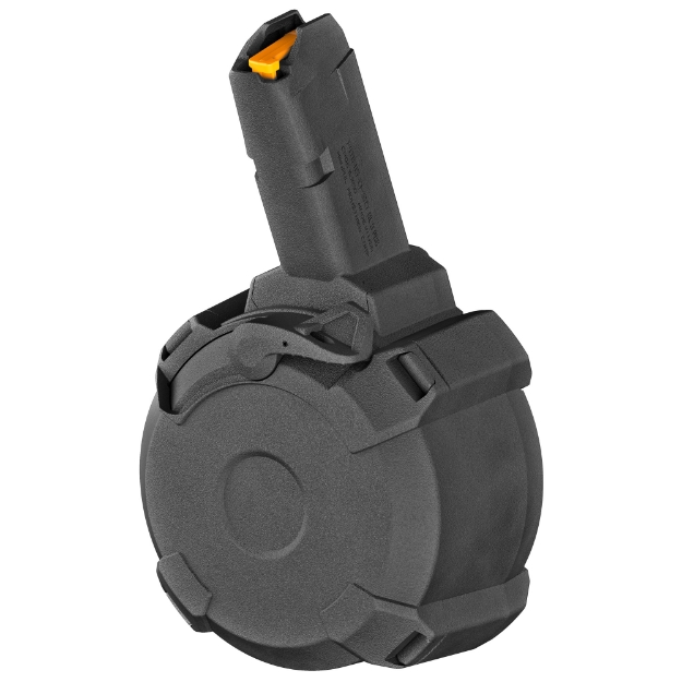 Picture of Magpul Industries Magazine  PMAG D-50 GL9-PCC  9MM  50 Round Drum  Fits Glock Pattern Pistol Caliber Carbines  Black  Does Not Fit Glock OEM Pistols MAG1137-BLK