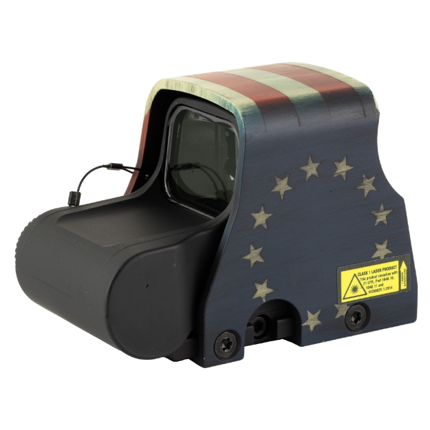 Picture of EOTech Tactical  Holographic  Non-Night Vision Compatible Sight  Red Reticle  68MOA Ring with 1MOA Dot  Black with Betsy Ross Flag Hood  Rear Buttons  Includes CR123 Battery XPS2-0BROSS