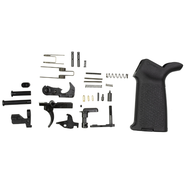 Picture of Aero Precision M5 Lower Parts Kit  For AR10  Magpul MOE Grip in Black  M5 (.308) Takedown Pin  M5 (.308) Pivot Pin  Takedown/Pivot Detent  Takedown/Pivot Spring  M5 (.308) Bolt Catch  Bolt Catch Buffer  Bolt Catch Roll Pin  Bolt Catch Spring  Extended Magazine Catch Button  Magazine Catch Body  Magazine Catch Spring  Buffer Retainer  Buffer Retainer Spring  Safety Selector  Safety Selector Spring  Safety Selector Detent  4-40 Set Screw  Trigger  Hammer  Trigger Spring  Trigger/Hammer Pins  Hamme