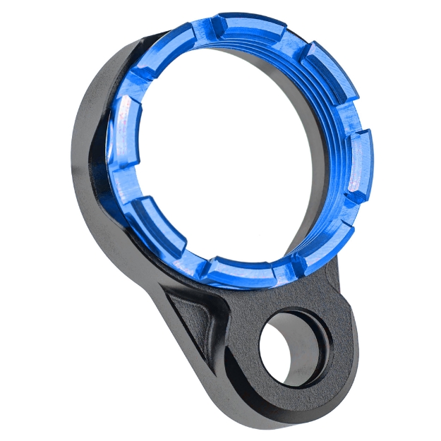 Picture of Fortis Manufacturing  Inc. Light Weight K1  Castle Nut and End Plate  Black and Blue  Anodized Finish LE-BLK-K1-BLU