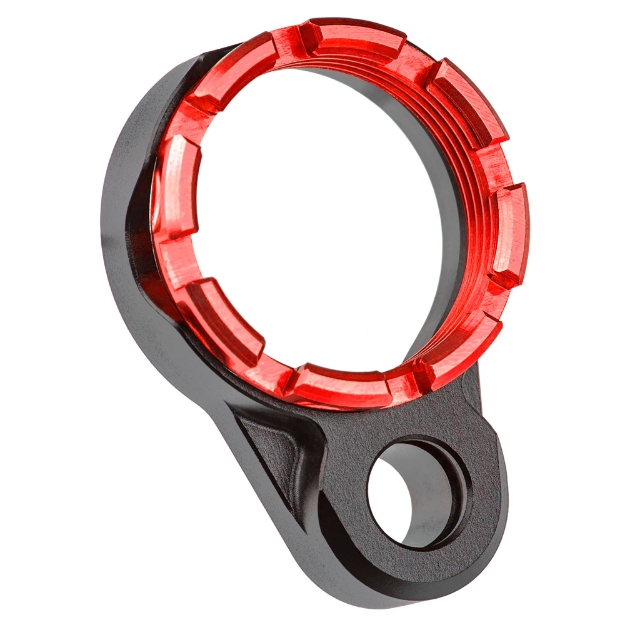 Picture of Fortis Manufacturing  Inc. Light Weight K1  Castle Nut and End Plate  Black and Red  Anodized Finish LE-BLK-K1-RED