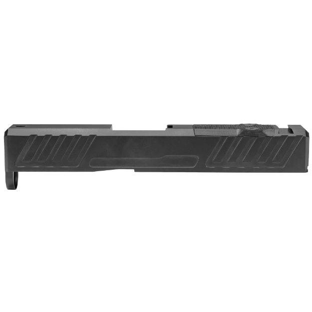Picture of Grey Ghost Precision Stripped Slide  For Glock 43/43X  Version 1  Optic Cutout Compatible With Shield RMS-C With Correct Length Screws Included  No Mounting Plate Needed  Cover Plate Included  Version 1 Slide Pattern  DLC Finish  Black GGP-SPG43-V1-BLK