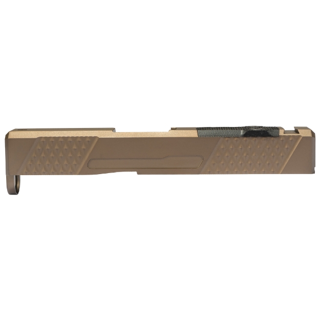 Picture of Grey Ghost Precision Stripped Slide  For Glock 43/43X  Version 2  Optic Cutout Compatible With Shield RMS-C With Correct Length Screws Included  No Mounting Plate Needed  Cover Plate Included  Version 2 Slide Pattern  Flat Dark Earth Cerakote GGP-SPG43-V2-FDE
