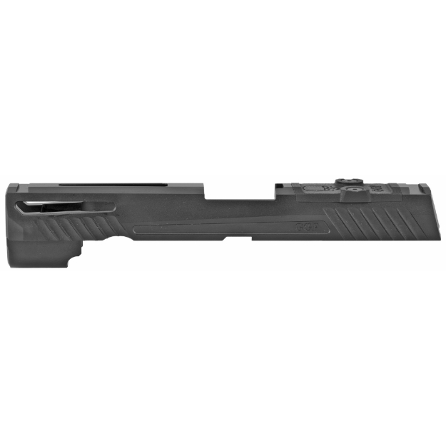 Picture of Grey Ghost Precision Stripped Slide  For Sig P320 Full Size  Dual Optic Cutout Compatible With Leupold DeltaPoint Pro  Trijicon RMR  Or Sig Romeo1 With Supplied Shim Plate (Correct Length screws Included)  Comes With A Custom G10 Cover Plate And Proper Screws For Use Without Optic Installed  Version 1 Slide Pattern  Black DLC Finish GGP320-F-BLK-1