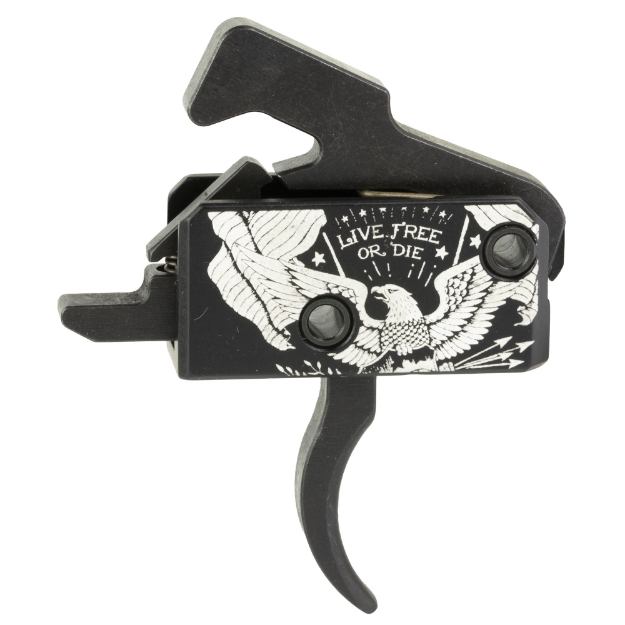 Picture of Rise Armament Super Sporting Trigger  Live Free or Die  Curved Trigger  Anodized Finish  Black and White  Includes Anti-Walk Pins RA-140-LFOD-AWP