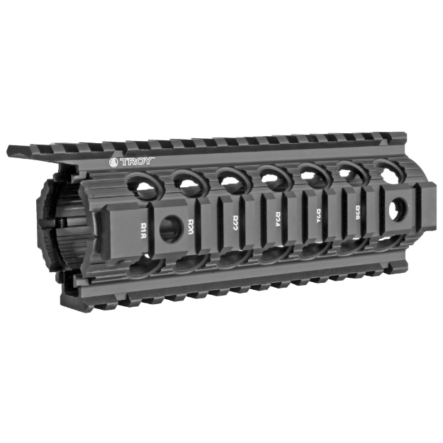 Picture of Troy Enhanced Rail  7"  Drop In  Picatinny on All Four Sides  Four Built-in Sockets Fits QD Swivels  Fits AR-15 Rifles  Black SRAI-DID-D7BT-00