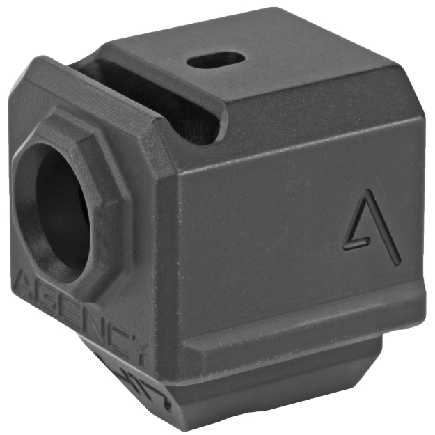 Picture of Agency Arms Gen3 Compensator  Features a single top venting port and a front sight hole  Two set screws with an Allen Wrench and a vial of Rockset are included in package  Compatible with the Glock 17/19/34  Standard 1/2 x 28 thread pitch  Black finish 417S-G3-BLK
