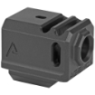 Picture of Agency Arms Gen3 Compensator  Features two chamber design-2 vertical ports and 2 side venting ports  Front sight hole  Two set screws with an Allen Wrench and a vial of Rockset are included in package  Compatible with the Glock 17/19/34  Standard 1/2 x 28 thread pitch  Black finish 417-3-BLK