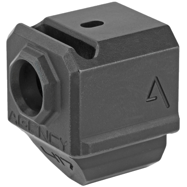 Picture of Agency Arms Gen4 Compensator  Features a single top venting port and a front sight hole  Two set screws with an Allen Wrench and a vial of Rockset are included in package  Compatible with the Glock 17/19/34  Standard 1/2 x 28 thread pitch  Black finish 417S-G4-BLK