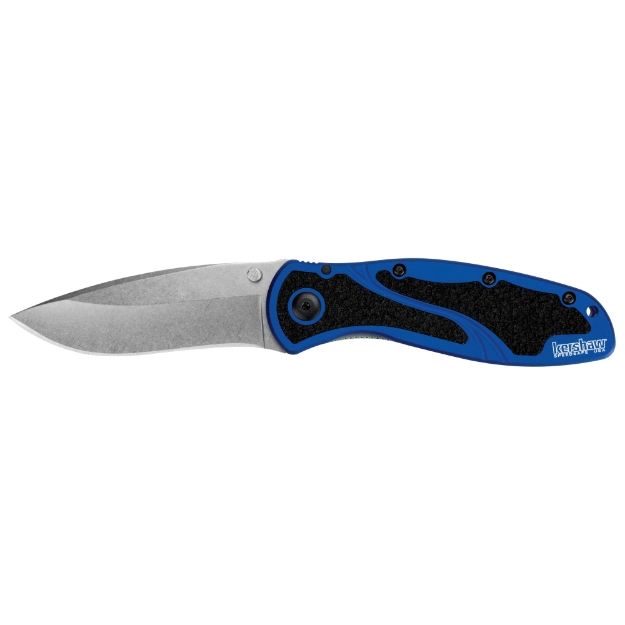 Picture of Kershaw Blur Navy Blue Stonewashed Assisted Folding Knife  3.4"  Plain Edge  Sandvik 14C28N/Stonewashed Finish  6061-T6 Anodized Aluminum 1670NBSW