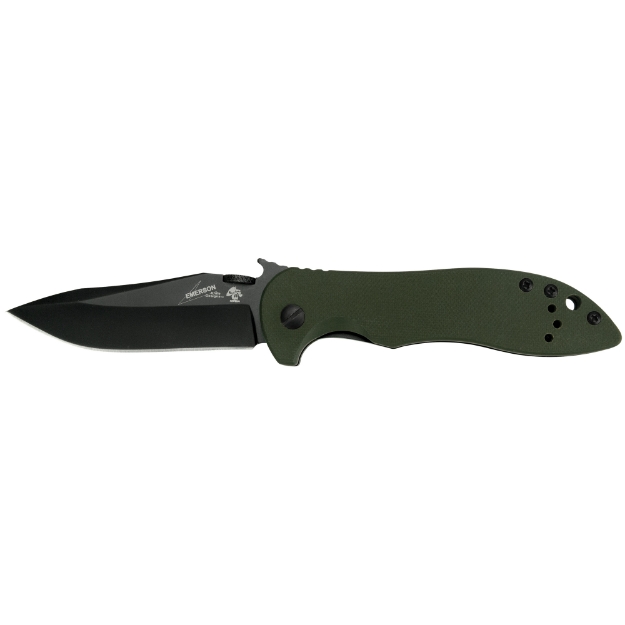 Picture of Kershaw Emerson CQC  3" Folding Knife  Drop Point  Plain Edge  G10 OD Green Frame  8CR13MOV/Black Oxide Coating  Wave/Dual Thumb Disc/Pocket Clip 6074OLBLK