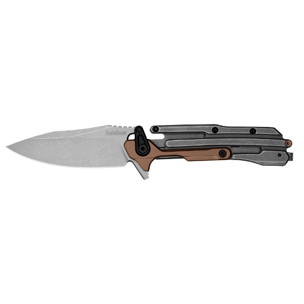 Picture of Kershaw Frontrunner  Folding Knife  Flipper Assisted Opening  Plain Edge  D2 Tool Steel  Stonewashed Finish  Stainless Steel Handle with G10 Inserts  2.9" Blade  7.2: Overall Length  Includes Deep Carry Pocket Clip 2039