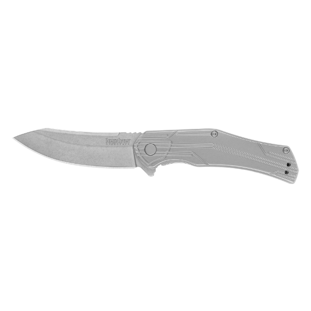 Picture of Kershaw Husker  3" Folding Knife/Assisted  Trailing Point  Plain Edge  4CR13 Stonewashed  Stonewashed Steel Handle 1380