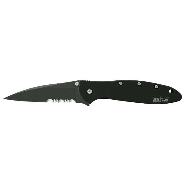 Picture of Kershaw Leek  3" Assisted Folding Knife  Clip Point  Combo Edge  14C28N/Satin  Black DLC 410 Stainless  Thumb Stud/Pocket Clip 1660CKTST
