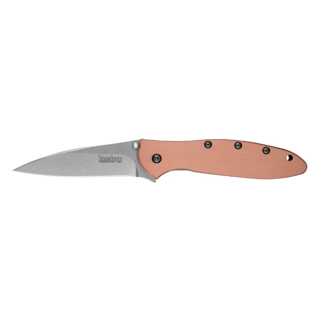 Picture of Kershaw Leek  3" Folding Knife/Assisted  Wharncliffe Point  Plain Edge  CPM154 Stonewashed  Copper Handle Scales 1660CU