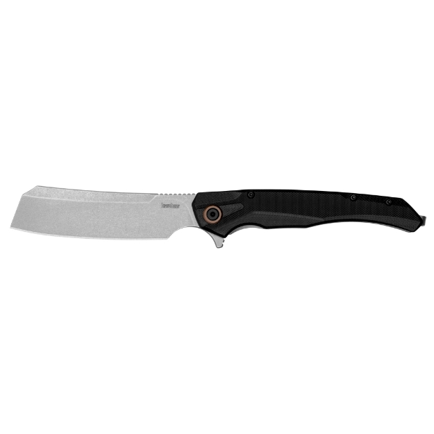Picture of Kershaw Strata Cleaver  Folding Knife  Flipper Ball Bearing Opening  Plain Edge  D2 Tool Steel  Stonewashed Finish  G10 Handle  4" Blade  9.3" Overall Length  Includes Deep Carry Pocket Clip 2078