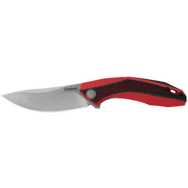 Picture of Kershaw Tumbler  Silver  Plain  3.25"  Stonewashed  D2  Black  Red 4038RD