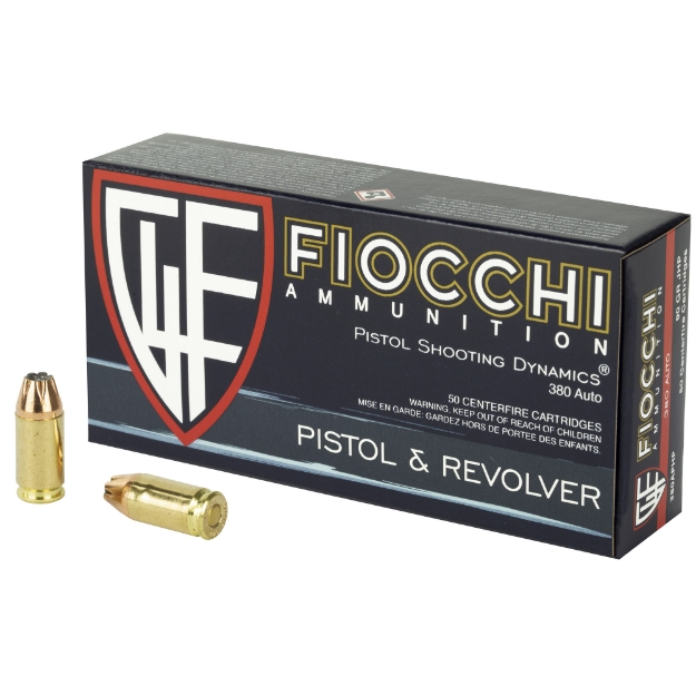 Picture of Fiocchi Ammunition Centerfire Pistol  380ACP  90 Grain  Jacketed Hollow Point  50 Round Box 380APHP