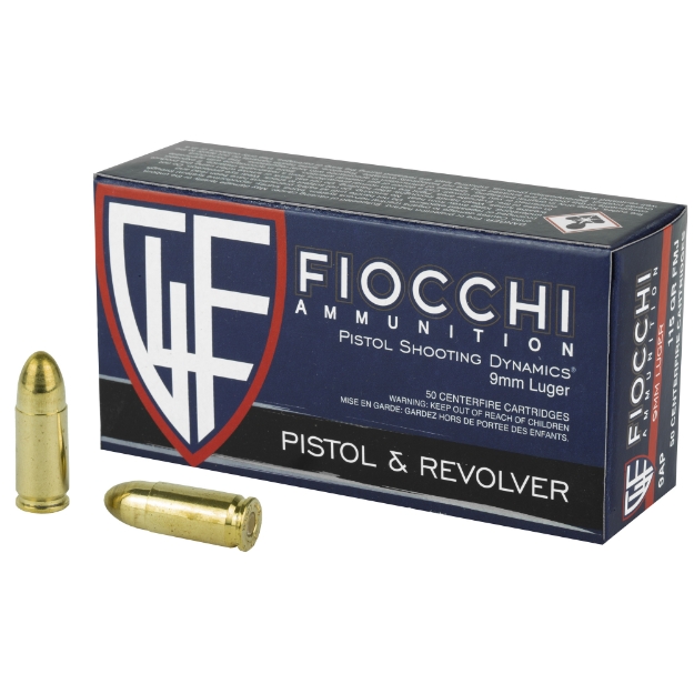 Picture of Fiocchi Ammunition Centerfire Pistol  9MM  115 Grain  Full Metal Jacket  50 Round Box 9AP