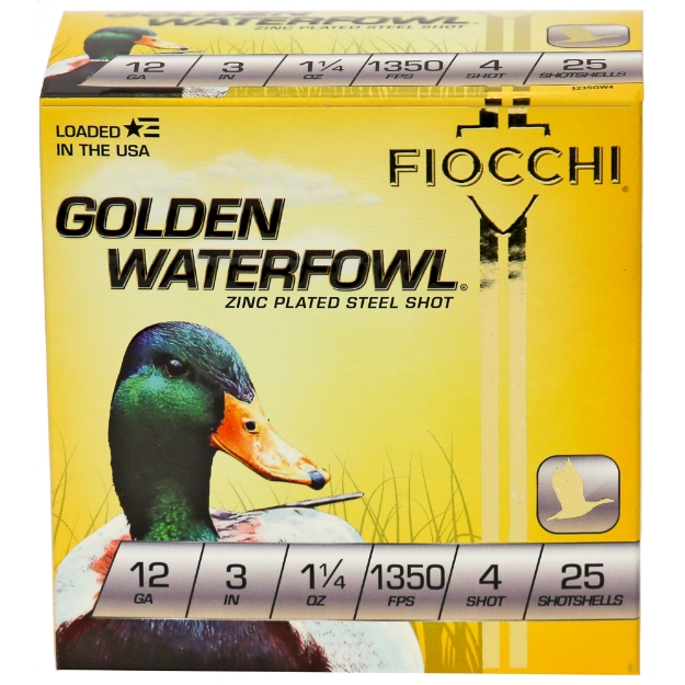 Picture of Fiocchi Ammunition Golden Waterfowl  12 Gauge  3"  #4  Steel Shot  25 Round Box 123SGW4