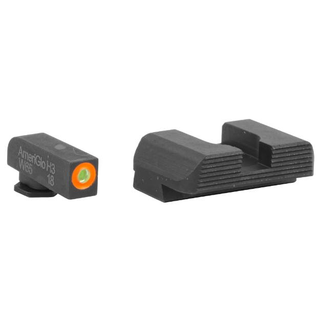 Picture of AmeriGlo Protector  Night Sight Set  For Glock 42/43/43X/48  Front/Rear  Green Tritium Orange Outline Front  Black Serrated Rear GL-436