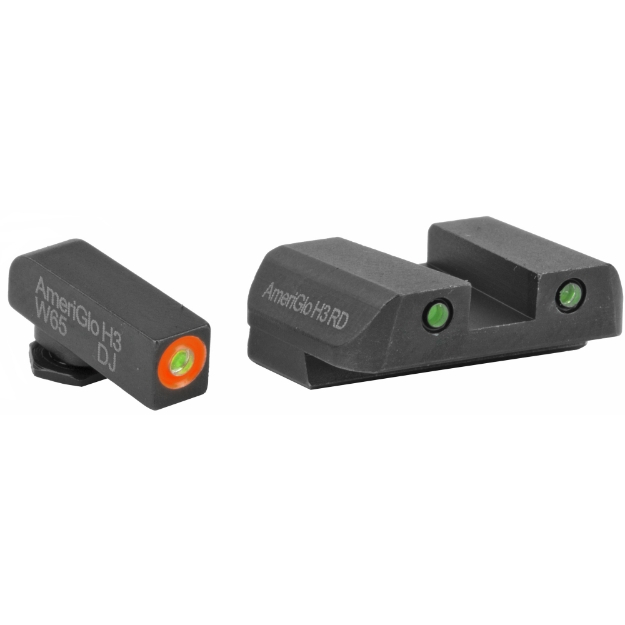 Picture of AmeriGlo Spartan Tactical Operator  Sight  Front/Rear  For Glock 42 and 43  Green Tritium Orange Round Outline Front  Green Tritium Black Outline Rear GL-450