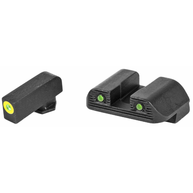 Picture of AmeriGlo Trooper  Sight  Fits Glock 42 43 43X  Green Tritium LumiLime Outline Front  Green Tritium Black Serrated Rear  Front/Rear GL-822