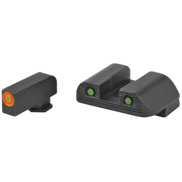 Picture of AmeriGlo Trooper  Sight  Fits Glock 42 and 43  Green Tritium with Orange Outline Front  Green Tritium Black Serrated Rear GL-823