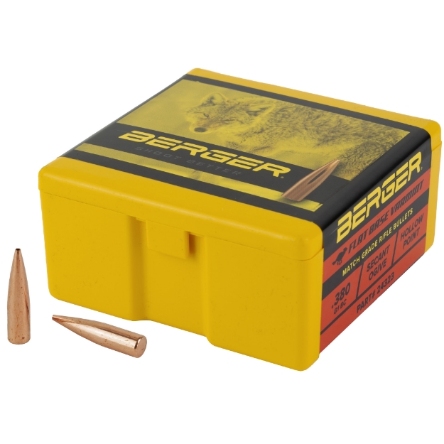 Picture of Berger Bullets FB Varmint. 243 Diameter  6MM/243 Winchester  88 Grain  High BC  Flat Base Hollow Point  100 Count 24323