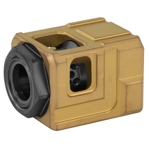 Picture of Chaos Gear Supply Qube Compensator  Gold/Black  1/2X28 Thread Pitch QUBECOMPGLDBLK