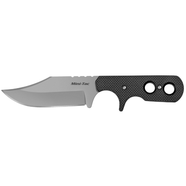 Picture of Cold Steel Mini Tac Bowie  Fixed Blade Knife  Silver  Plain Edge  Clip Point  3.625" Blade  8Cr13MoV  Black Handle  Includes Secure-Ex Sheath CS-49HCF