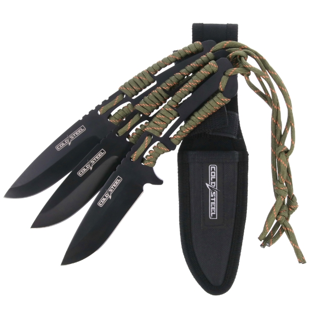 Picture of Cold Steel Throwing Knife Set of 3  Fixed Blade Knife  4.4" Clip Point  Paracord Wrapped Handle  4116 Stainless Steel  Nylon Sheath CS-TH-44KVD3PK