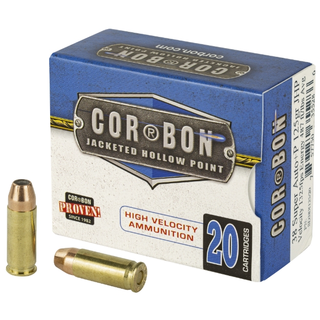 Picture of CorBon Self Defense  38 Super  125 Grain  Jacketed Hollow Point  +P  20 Round Box 38X12520