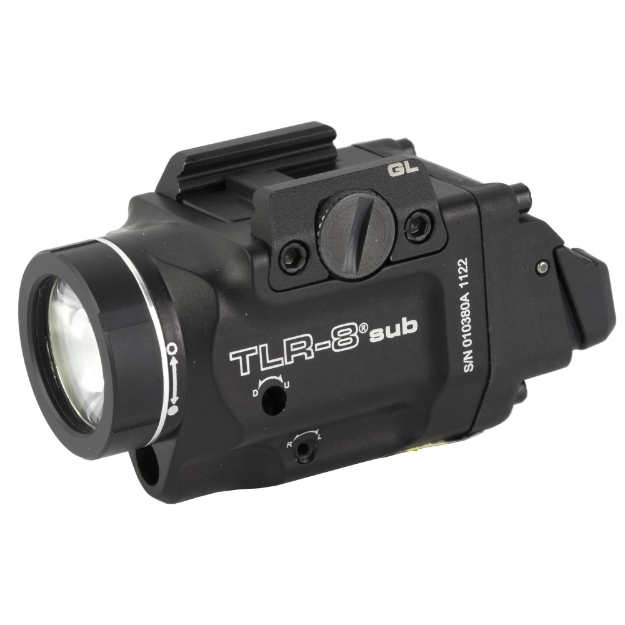 Picture of Streamlight Streamlight TLR-8 Sub  White LED with Red Laser  Fits Glock 43x/48 MOS  500 Lumens  Anodized Finish  Black  Includes (1) CR123a Battery  Low and High Switches 69411