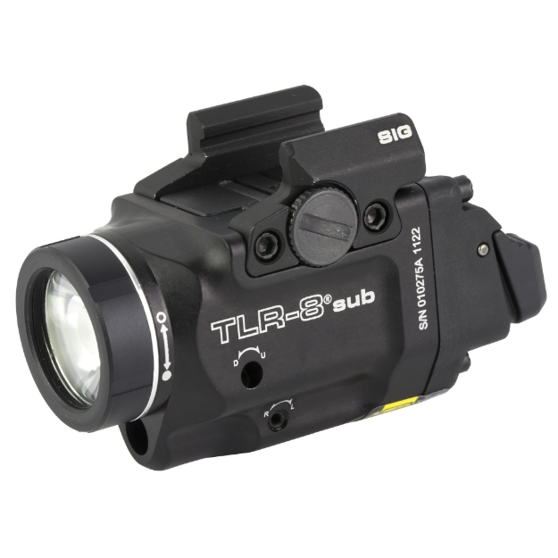 Picture of Streamlight Streamlight TLR-8 Sub  White LED with Red Laser  Fits Sig P365/XL  500 Lumens  Anodized Finish  Black  Includes (1) CR123a Battery  Low and High Switches 69417