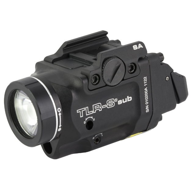Picture of Streamlight Streamlight TLR-8 Sub  White LED with Red Laser  Fits Springfield Hellcat  500 Lumens  Anodized Finish  Black  Includes (1) CR123a Battery  Low and High Switches 69419