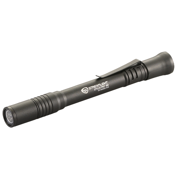 Picture of Streamlight Stylus Pro 360  Flashlight  Two AAA Batteries  Nylon Holster and Lanyard  Blk w/ White LED  65 lumens  6.5 hour Run Time 66218