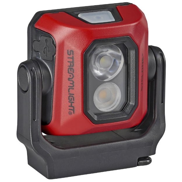 Picture of Streamlight Syclone  Compact USB Rechargeable Multi-Function Worklight  Red  High-400 Lumens  Medium-200 Lumens  Low-100 Lumens  Includes USB Charging Cord  Cool White LEDs  90 CRI LEDs  IPX4 Water-Resistant  Hands-Free with Magnetic Base and Stowable Hang Hook 61510