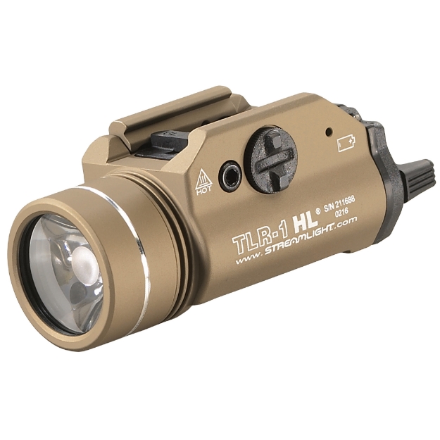 Picture of Streamlight TLR-1 HL  High Lumen Rail Mounted Tactical Light  Pistol and Picatinny  Flat Dark Earth  C4 LED 1000 Lumens With Strobe  2x CR123 Batteries 69266