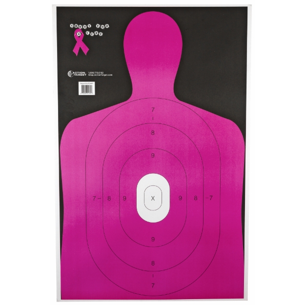 Picture of Action Target B-27E Shoot For The Cure Breast Cancer Target  Pink Silhouette Cut Off Below Ring 7  23"x35"  100 Per Box B-27E-NPT-100