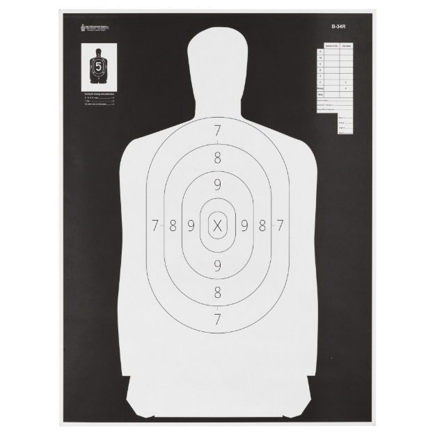 Picture of Action Target B-34R Reverse Qualification Target  25 Yard Reduction Of B-27  Ivory Police Silhouette With Black Background  17.5"x23"  100 Per Box B-34R-100