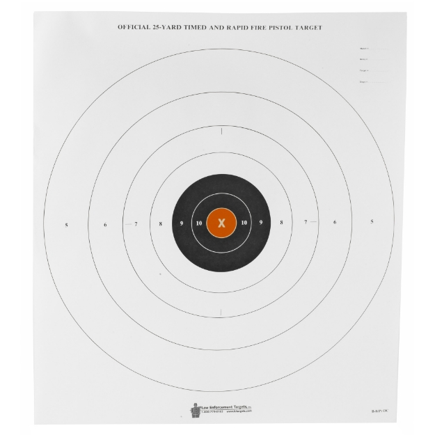 Picture of Action Target B-8  25-Yard Timed And Rapid Fire Target  Black With Orange Center X-Ring  21"x24"  100 Per Box B-8(P)OC-100