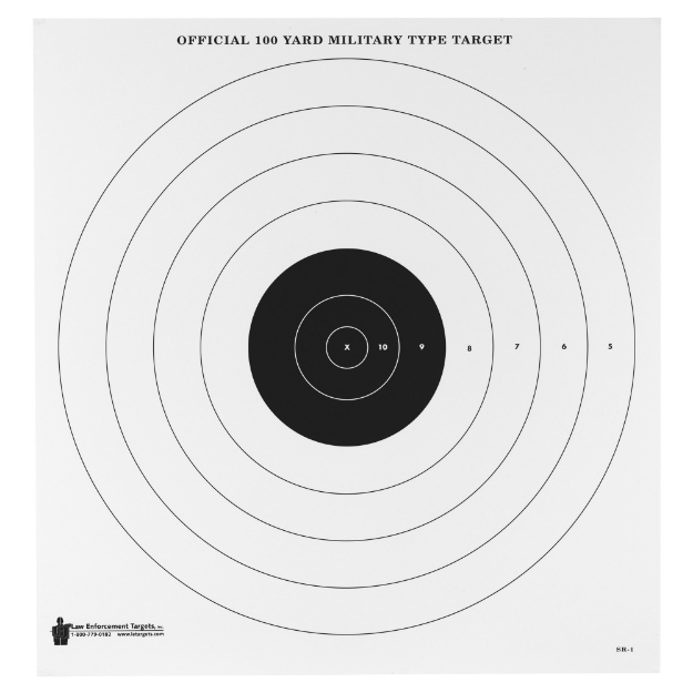 Picture of Action Target SR-1  100-Yard Military Bulls-Eye Target  Heavy Tagboard Paper  Black  21"x21"  100 Per Box SR-1-100