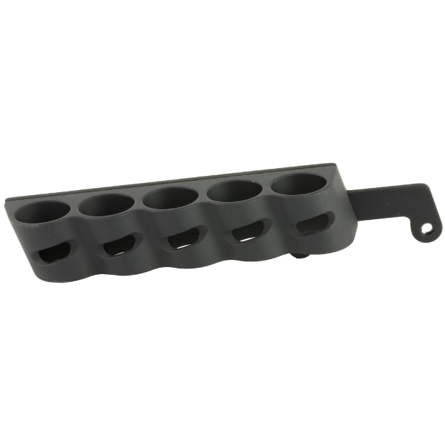 Picture of GG&G  Inc. 5 Shot Side Saddle  Fits Remington 870 Tac-14  Holds 12 Gauge Ammunition  Angle Facilitates Easy Bottom Loading of the Magazine Tube and Top Loading of the Chamber  Black Finish GGG-2004