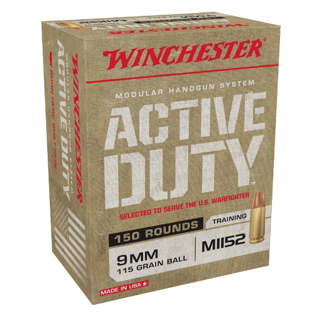 Picture of Winchester Ammunition ACTIVE DUTY MHS  9MM  115 Grain  Full Metal Jacket  100 Round Box WIN9MHSC