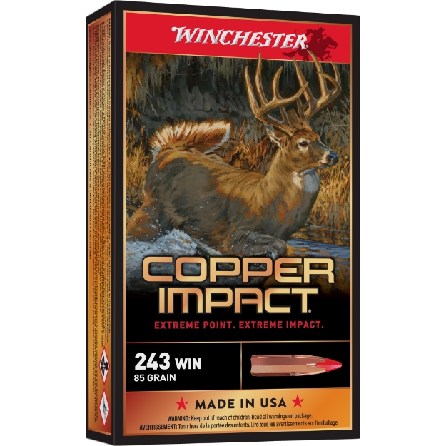 Picture of Winchester Ammunition Deer Season XP  Copper Impact  243 Winchester  85Gr  Polymer Tip  California Certified Nonlead Ammunition  20  200  Yes X243CLF