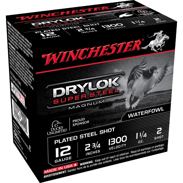 Picture of Winchester Ammunition DRYLOK SUPER STEEL  12 Gauge 2.75"  1-1/4 OZ  #2  Steel Shot  25 Round Box XSM122