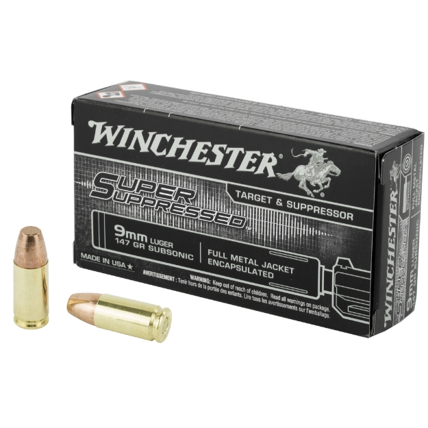 Picture of Winchester Ammunition Super Suppressed  9MM  147 Grain  Full Metal Jacket Encapsulated  50 Round Box SUP9